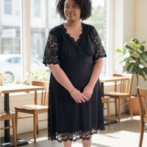 Kiyonna Beautiful Black Lace Midi Dress